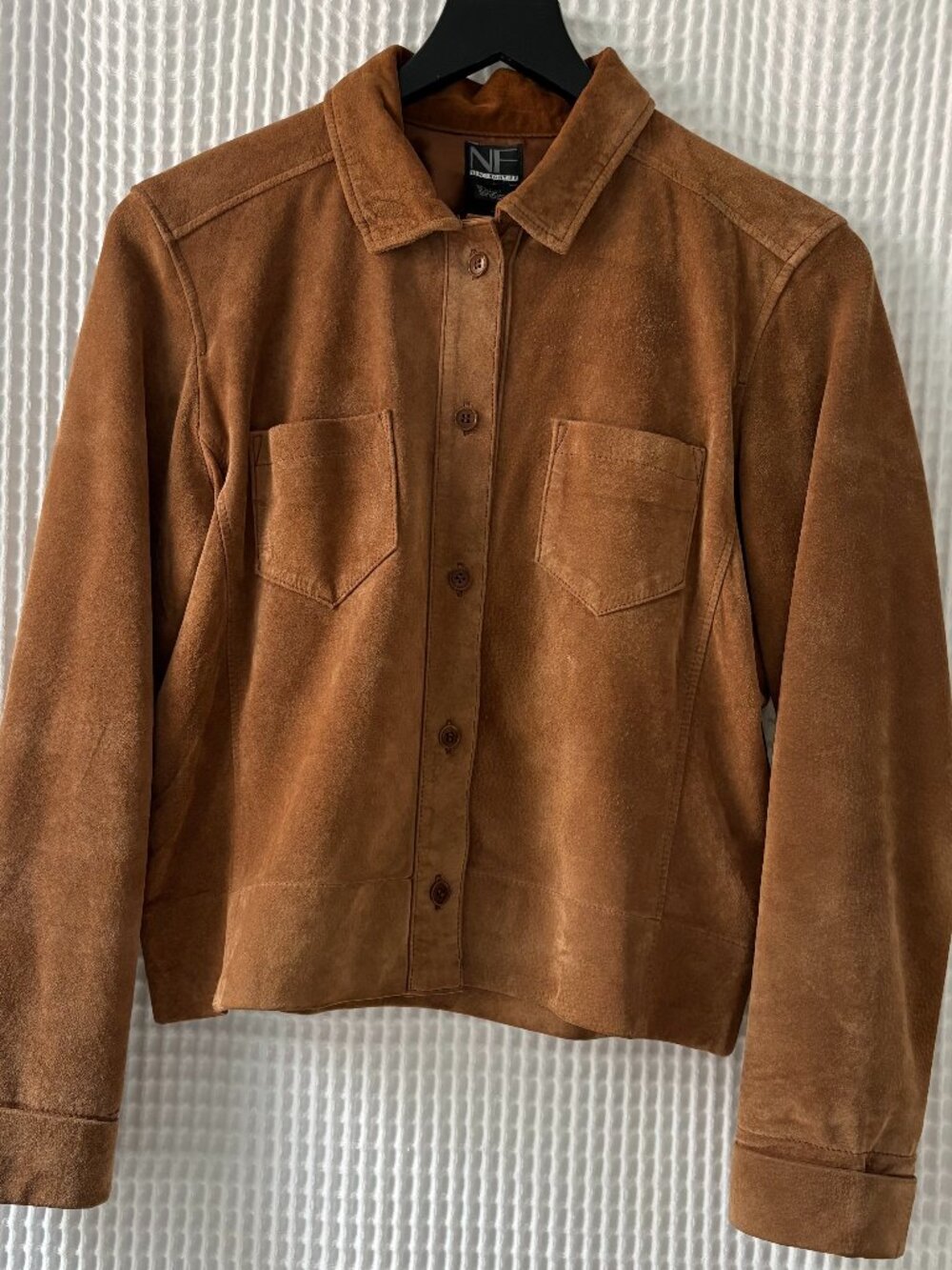 New Frontier western cowgirl brown suede cropped women shirt jacket size 10 READ